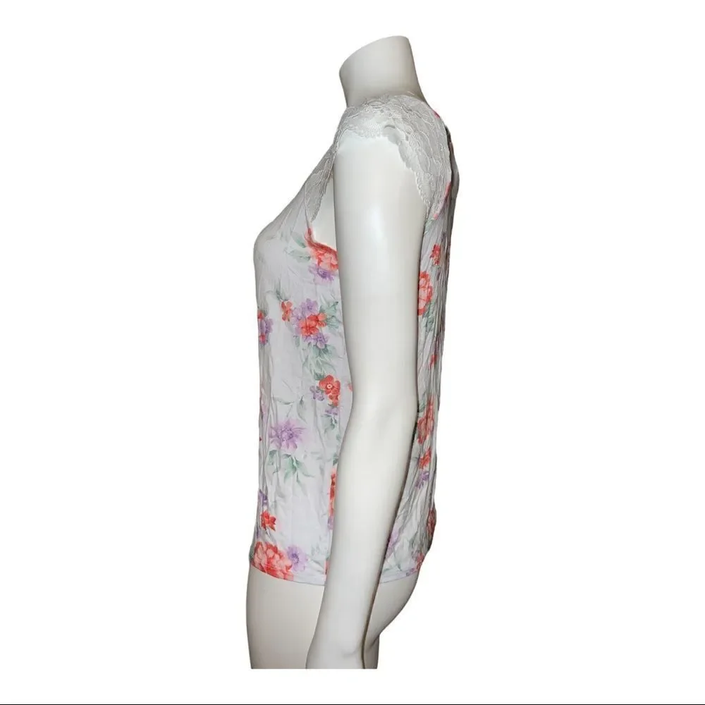 Charter Club White Blossoms Lace Short Sleeve PJ Top Extra Small NWT
